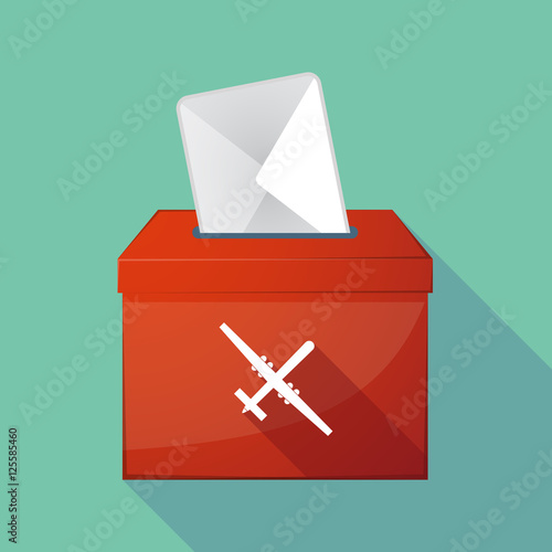 Long shadow ballot box with a war drone