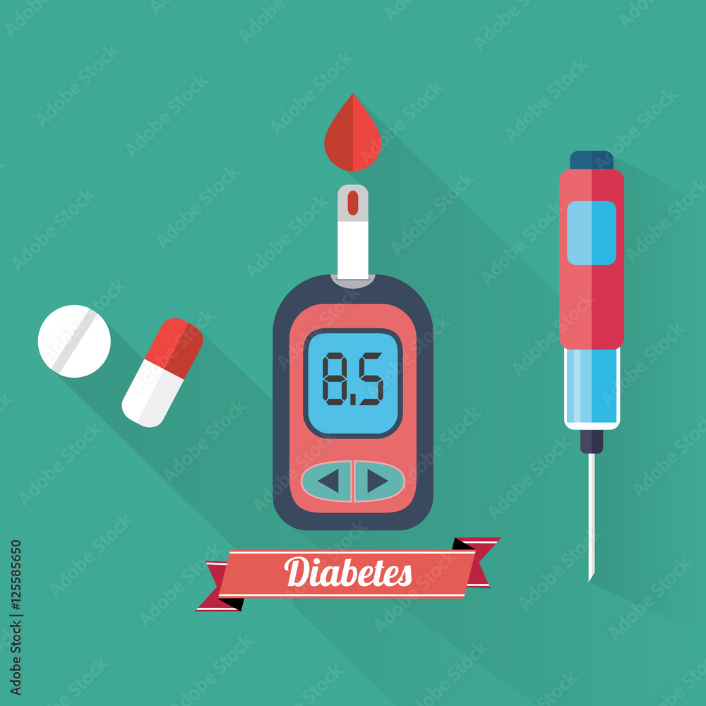 Diabetes Blood Glucose Test - Hand applying blood drop to test strip of Glucose Meter - Flat icon set Diabetes Blood Glucose Test - Hand applying blood drop to test strip of Glucose Meter - Flat icon set