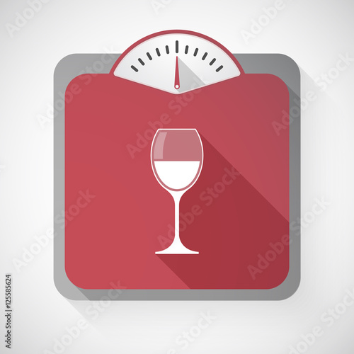Long shadow weight scale with a cup of wine