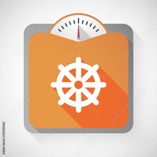 Long shadow weight scale with a dharma chakra sign