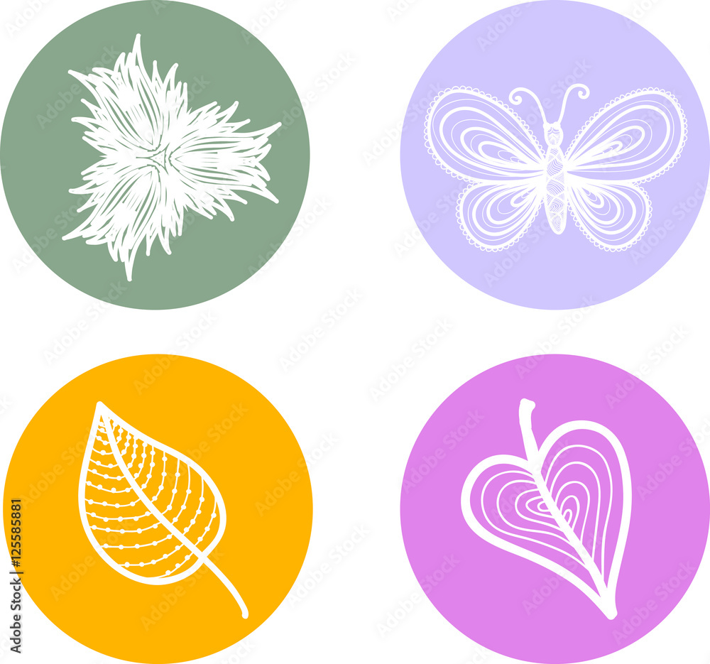 Flat leaves and butterfly icons. Flat leaves and butterfly icons.