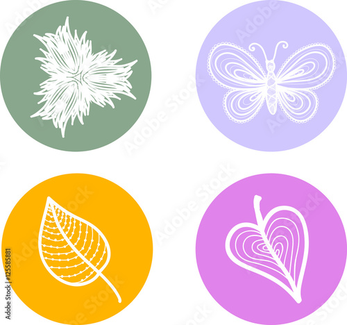 Flat leaves and butterfly icons. © pictures_for_you