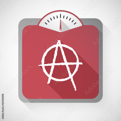 Long shadow weight scale with an anarchy sign
