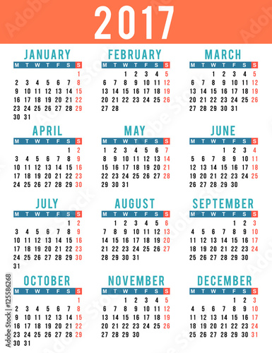 Vintage style calendar design for year 2017