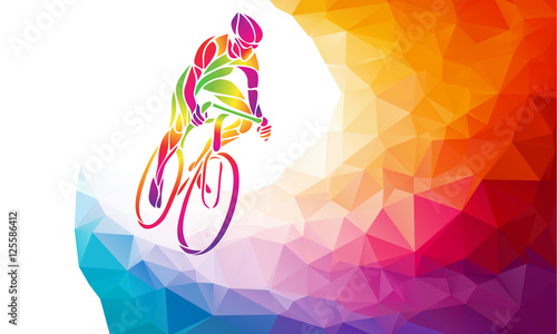 Professional cyclist involved in a bike race. Polygonal low poly