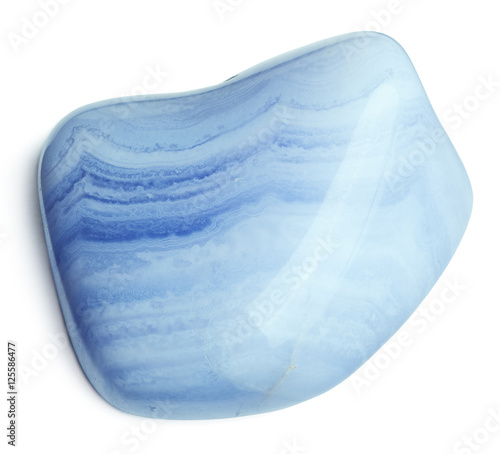 Blue chalcedony stone isolated on white with clipping path