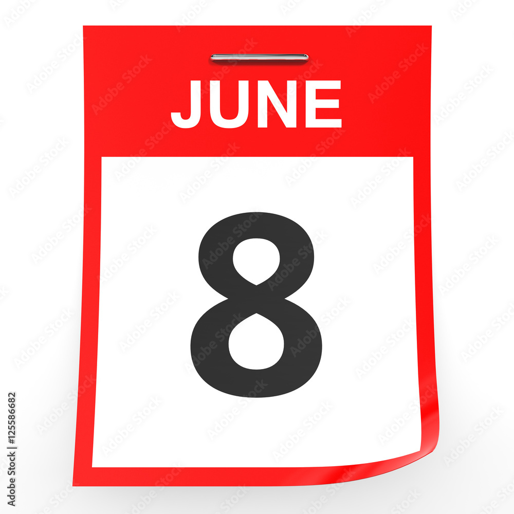 June 8. Calendar on white background. June 8. Calendar on white background.