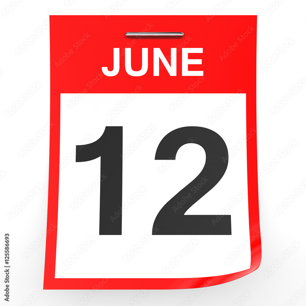 June 12. Calendar on white background. June 12. Calendar on white background.
