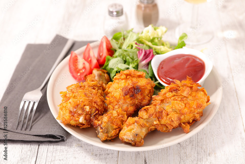 fried chicken with ketchup