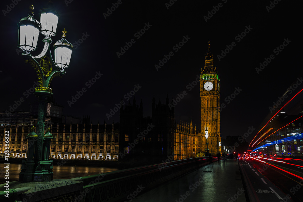 London, England, UK. London at night, river Thames and traffic l