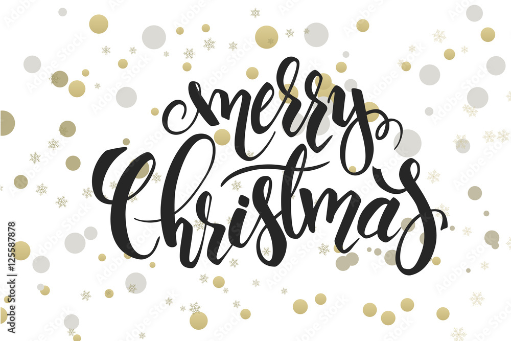 vector hand lettering christmas greetings text -merry christmas - with ellipses in gold color