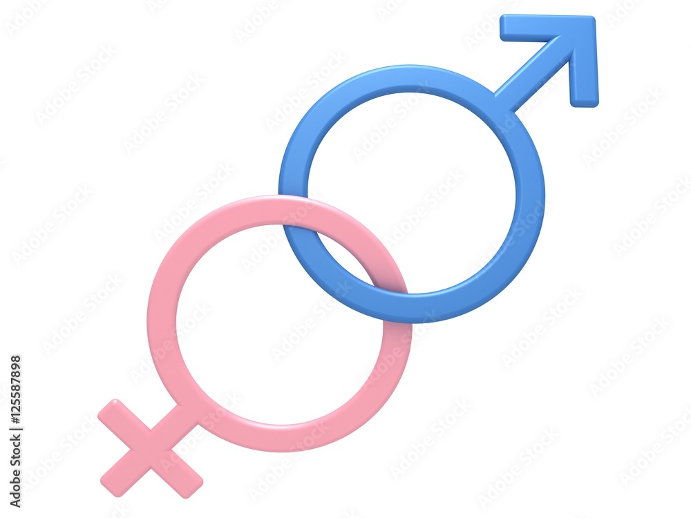 Male and female gender symbols, close-up on a white background, 3D illustration. Male and female gender symbols, close-up on a white background, 3D illustration.