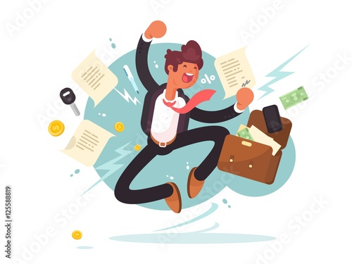 Successful businessman jumping for joy