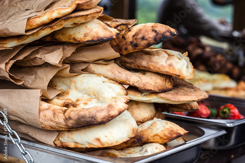 Konstfotografi Lavash, Bakery Products fresh pastry sells pita market wheat tortillas close-up
