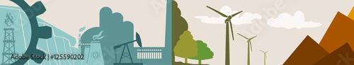 Energy and Power icons ecology banner. Renewable energy development relative theme. Industry and nature opposites