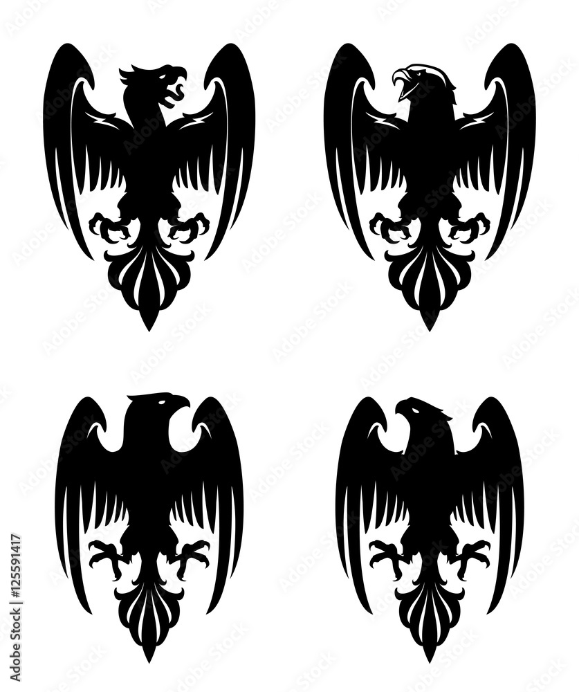 Obraz premium Dark Evil heraldic eagle with spread wings. Mascot, logotype, label.