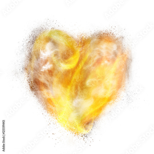 heart made of powder explosion, fire and smoke