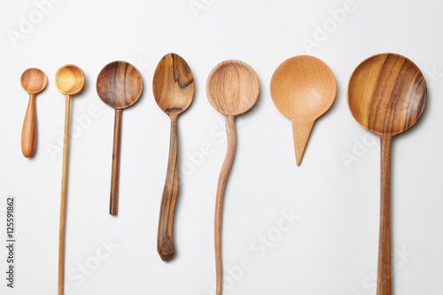 Assorted different kitchen wooden utensils cutlery