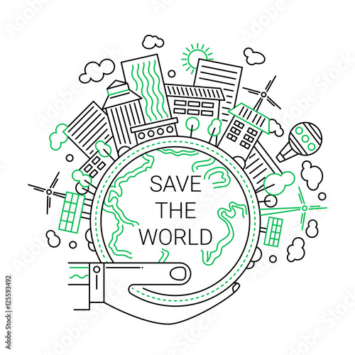 Save the World - ecology concept line design illustration