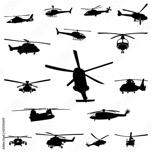 Helicopter Air Transportation Flying Various Angles Silhouette