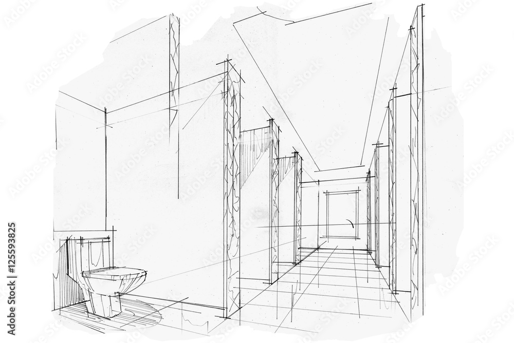 Fototapeta premium sketch stripes toilet & bathroom, black and white interior desig