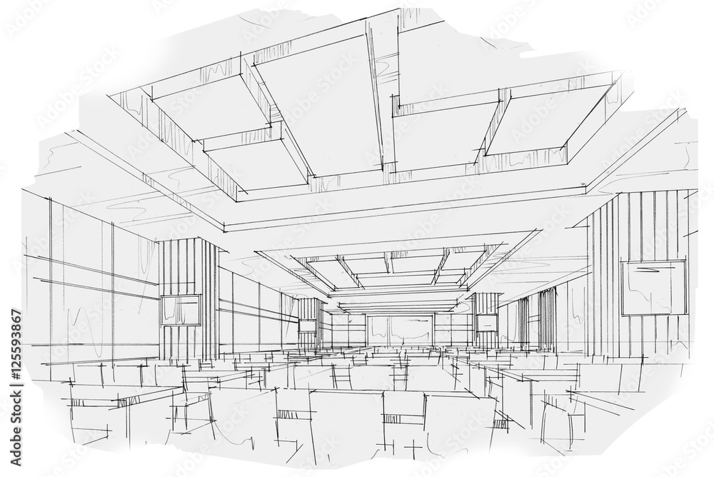 sketch stripes a classroom , black and white interior design.
