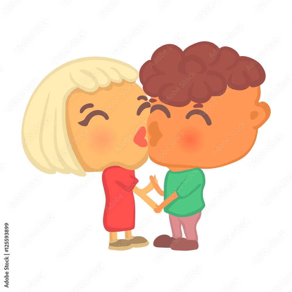 Boyfriend and girlfriend kissing, cartoon characters clipart Stock Vector |  Adobe Stock