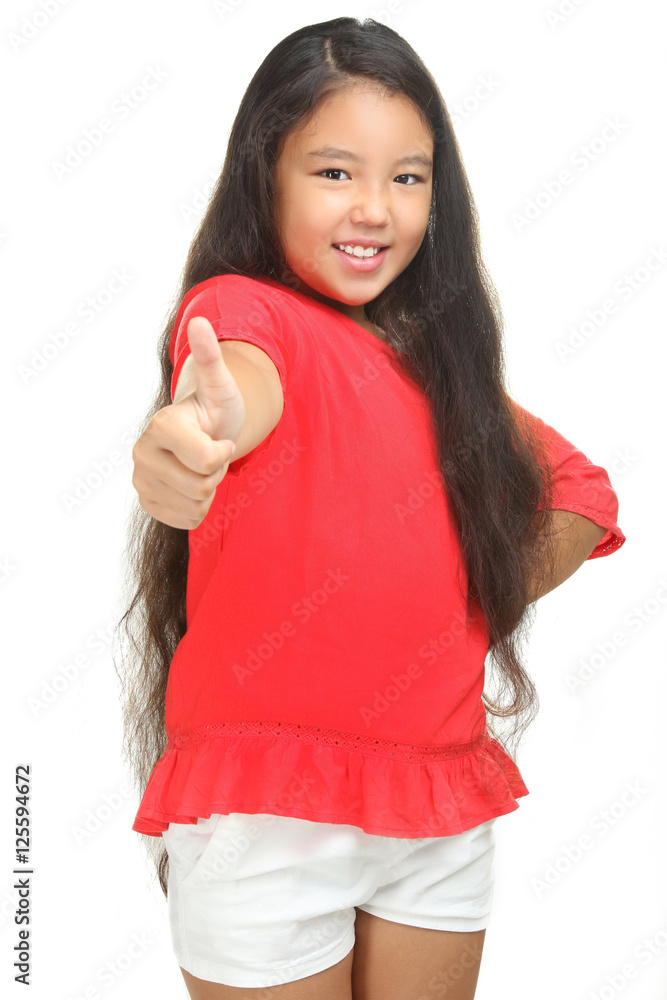 Happy little girl posing on a white background Happy little girl posing on a white background