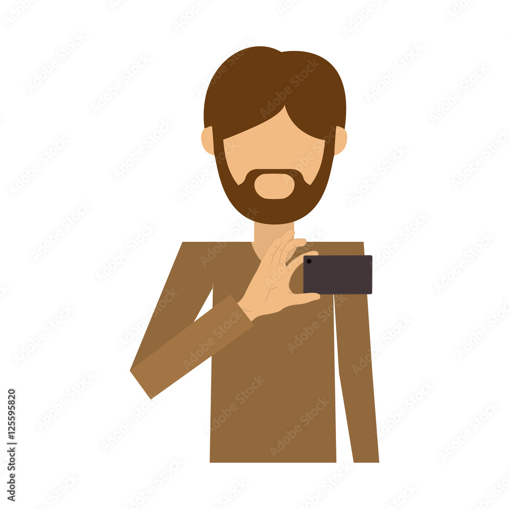 half body of man of beard padlock take selfie vector illustration