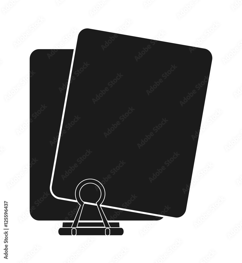 Black paper clip and document icon. Office supplies object and