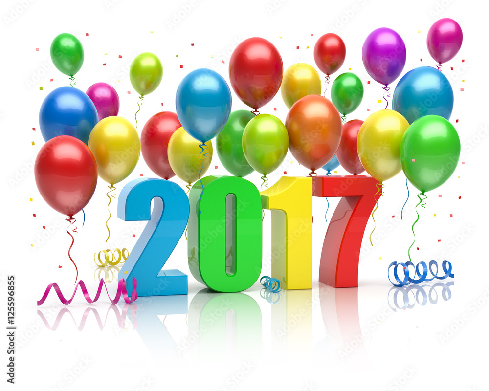 Happy New Year 17 Colorful Balloons Stock イラスト Adobe Stock