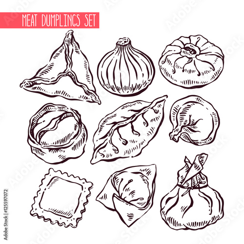 set of sketch different dumplings