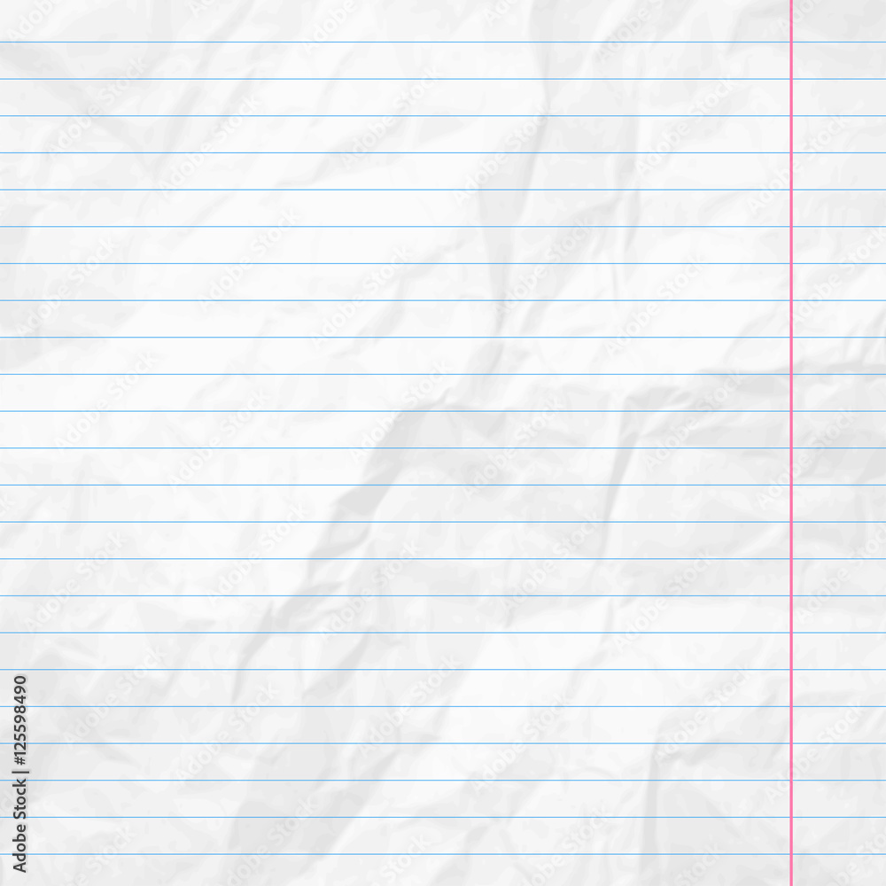 Realistic white lined sheet of notepad crumpled paper background. Vector  illustration Stock Vector | Adobe Stock