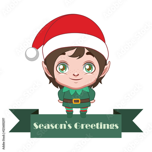 Cute little elf with festive banner