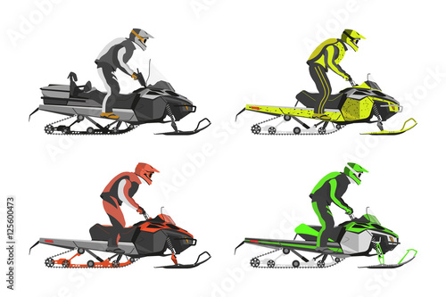 Set of snowmobiles. Transport for extreme sport. Snowmobile with