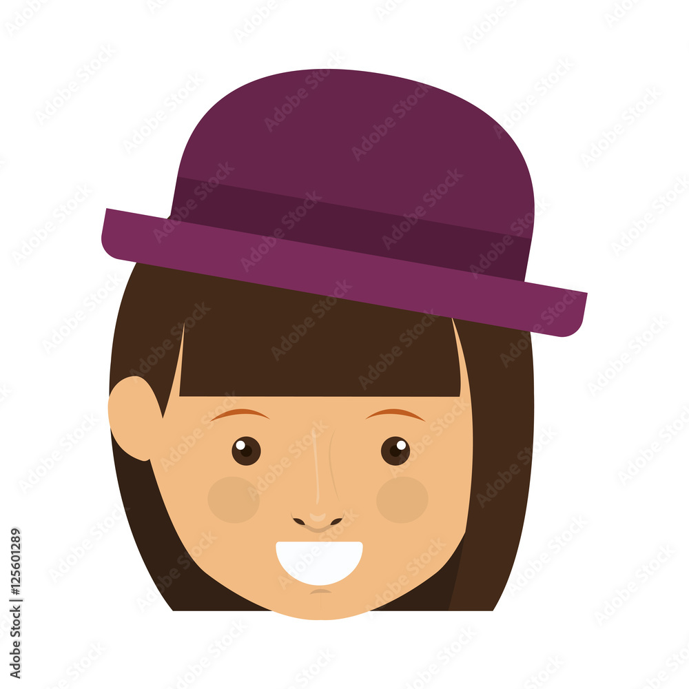 cartoon woman face smiling with hipster style over white background. vector illustration