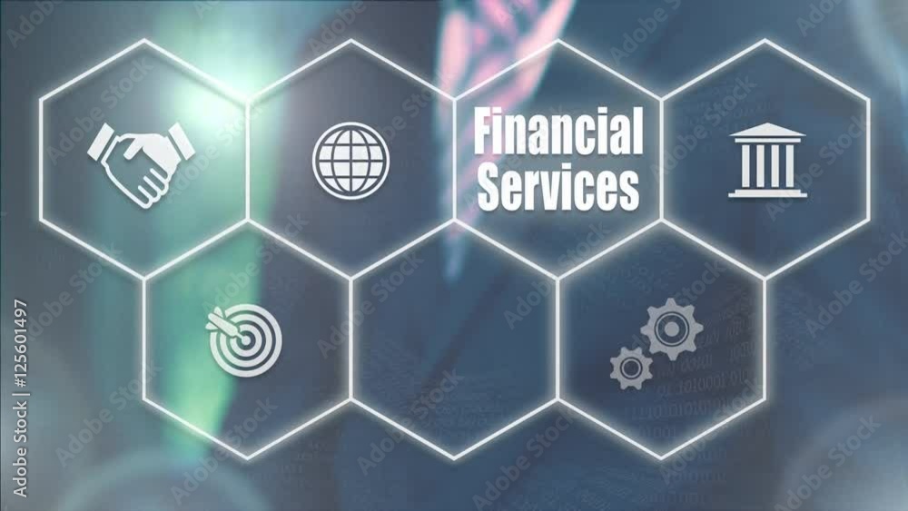 Businessman pressing a Business Financial Services concept Businessman pressing a Business Financial Services concept