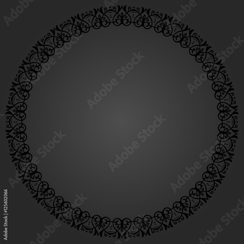 Oriental vector dark round frame with arabesques and floral elements. Floral fine border. Greeting card with place for text