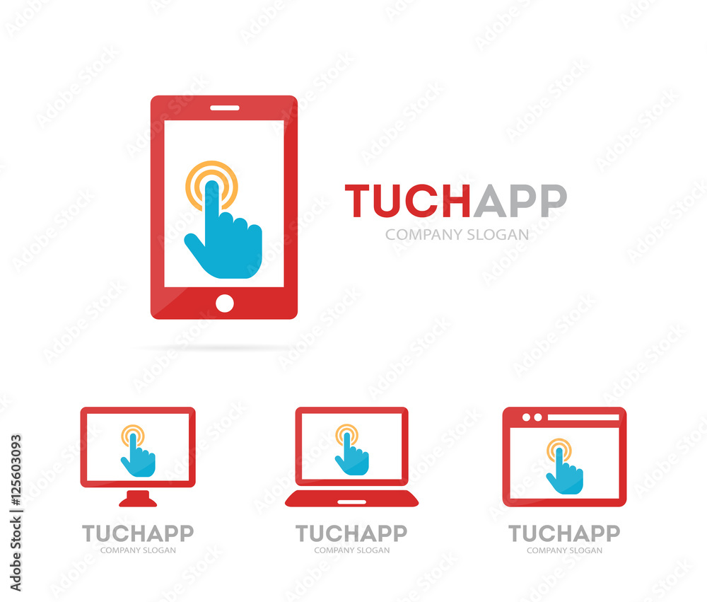 Vector click and phone logo combination. Cursor and mobile symbol or icon. Unique target and notebook logotype design template. Vector click and phone logo combination. Cursor and mobile symbol or icon. Unique target and notebook logotype design template.