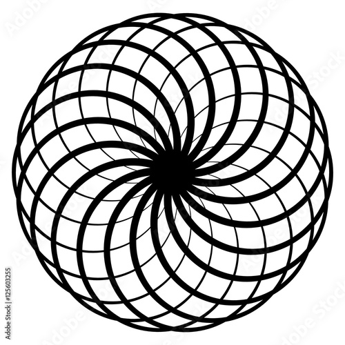 Circular geometric spiral. Abstract monochrome design element