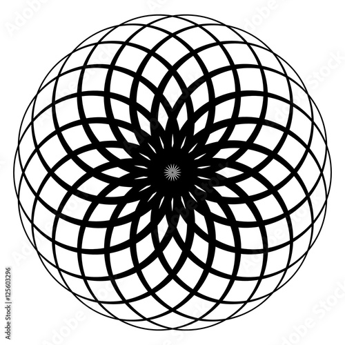 Circular geometric spiral. Abstract monochrome design element
