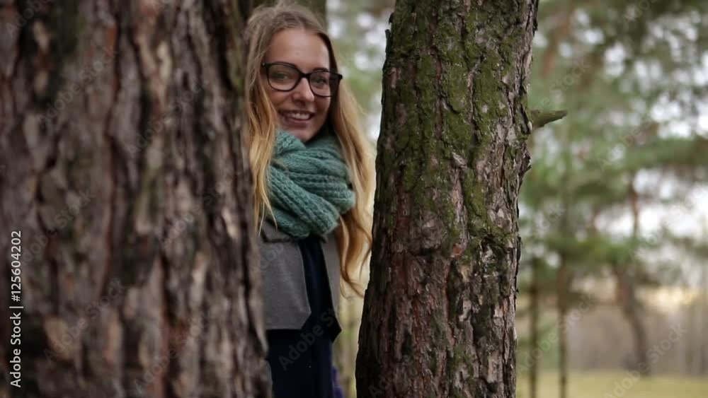 girl in a pine forest cold autumn girl in a pine forest cold autumn