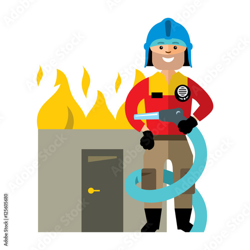 Vector Firefighter. Flat style colorful Cartoon illustration.