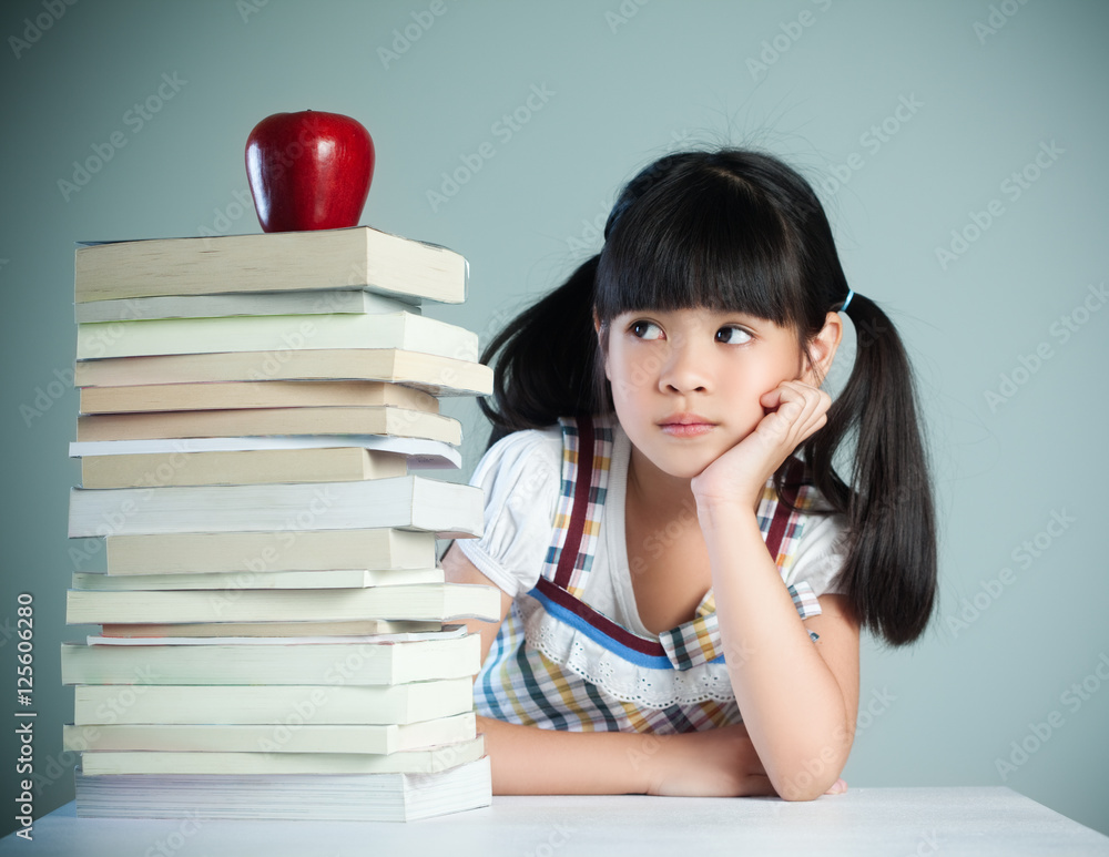 Boredom school girl in library Boredom school girl in library