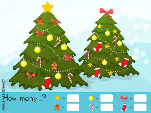 Christmas theme activity sheet - Counting game. How many objects task - Worksheet for education