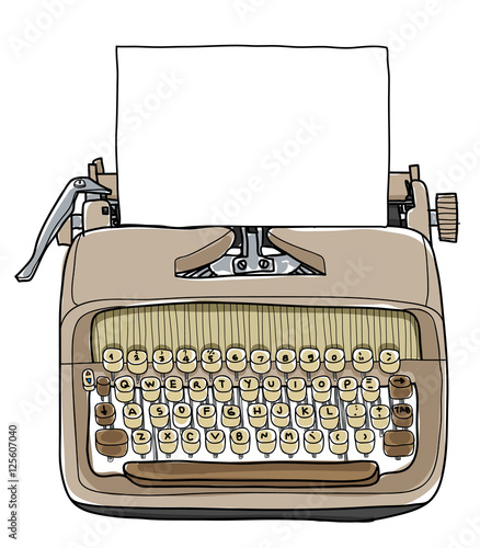 vector typewriter working portable with paper hand drawn cute il