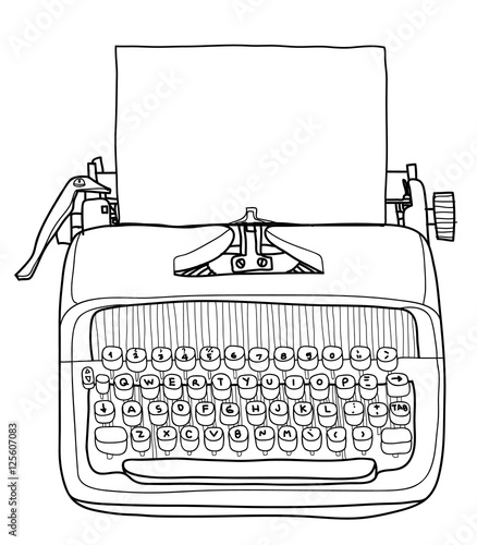 vectot typewriter working portable with paper hand drawn line ar