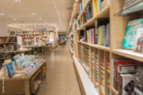 Abstract blurred photo of book store
