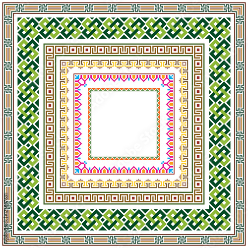 Set of square color geometric borders. Elements are organized by groups. 