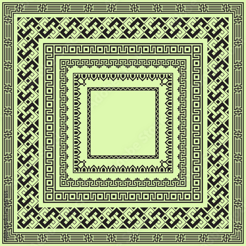 Set of square black geometric borders. Elements are organized by groups. 